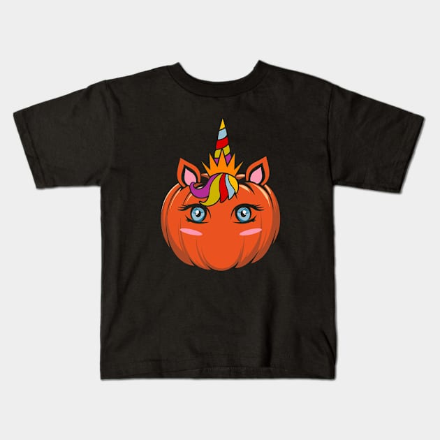 Unicorn Pumpkin Face Kids T-Shirt by monolusi
